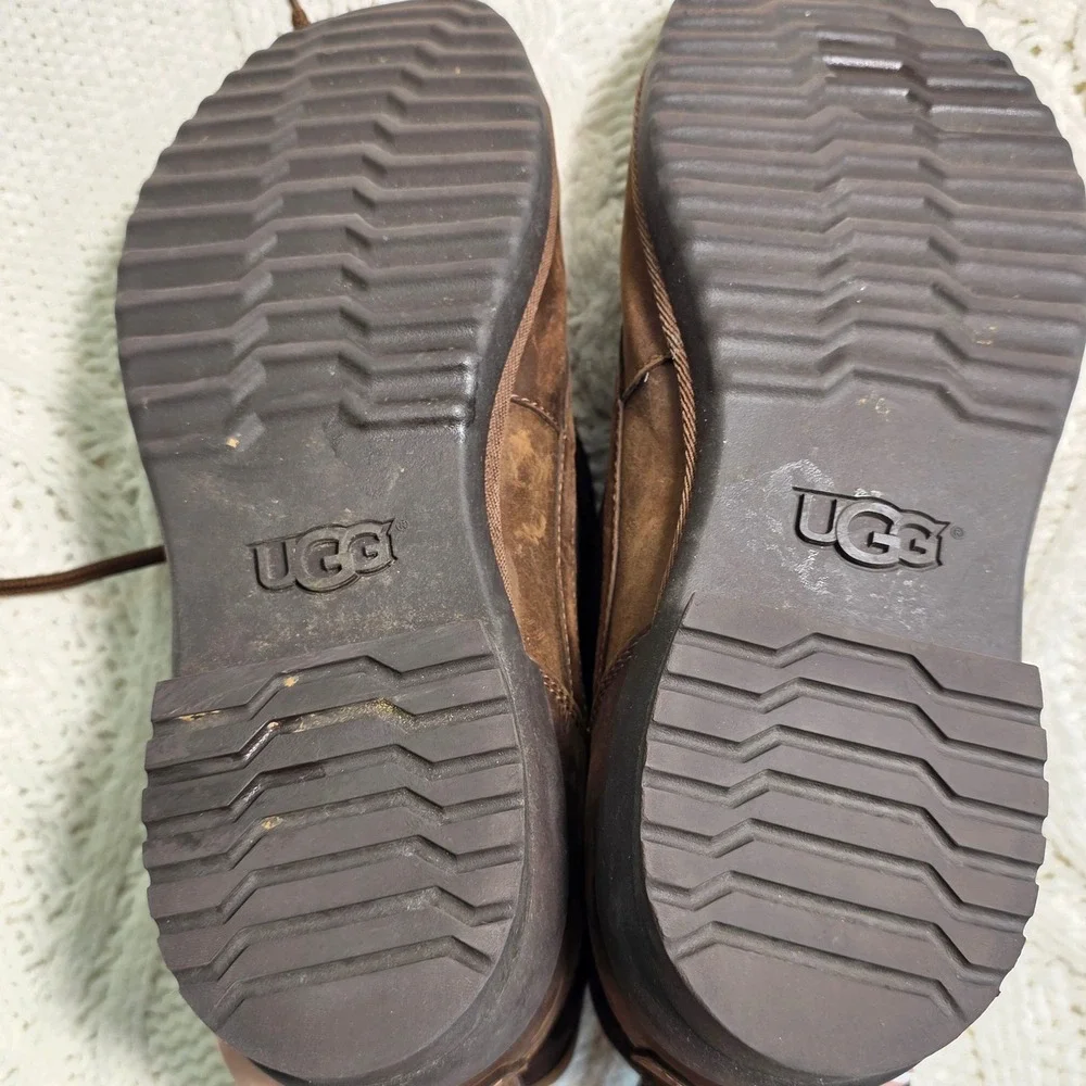 UGG Cecile Duck Boots Brown Waterproof Leather Shearling Women 10 Excellent